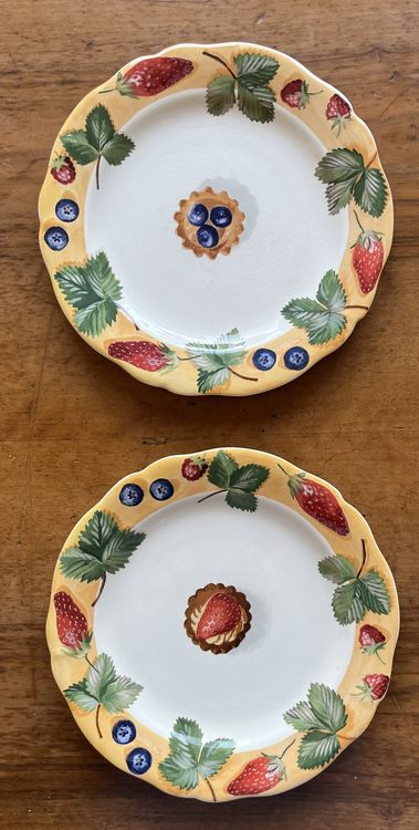 Gien Porzellan 2 Dessertteller Farandole Blau-Erdbeeren (Neu (gemäss ...