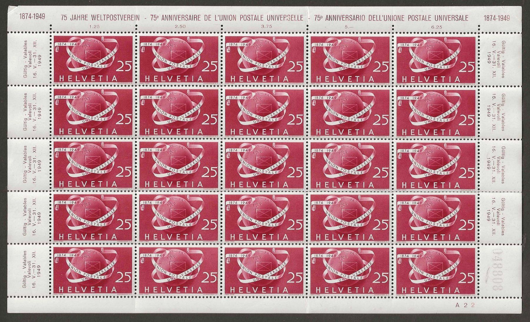 Tous les timbres: 1949 : Nr. 294 - 296 im Bogen, postfrisch ** – Neuf (Voir description) à Gümligen par Geniusbuy 1