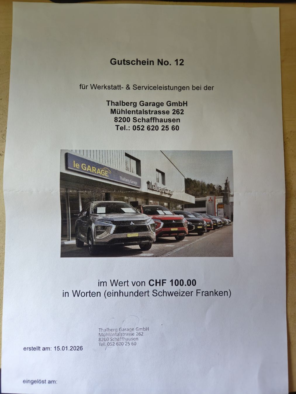 Buoni: Gutschein Garage Thalberg – Nuovo e nell'imballaggio originale da Uhwiesen venduto da mat_l6gf