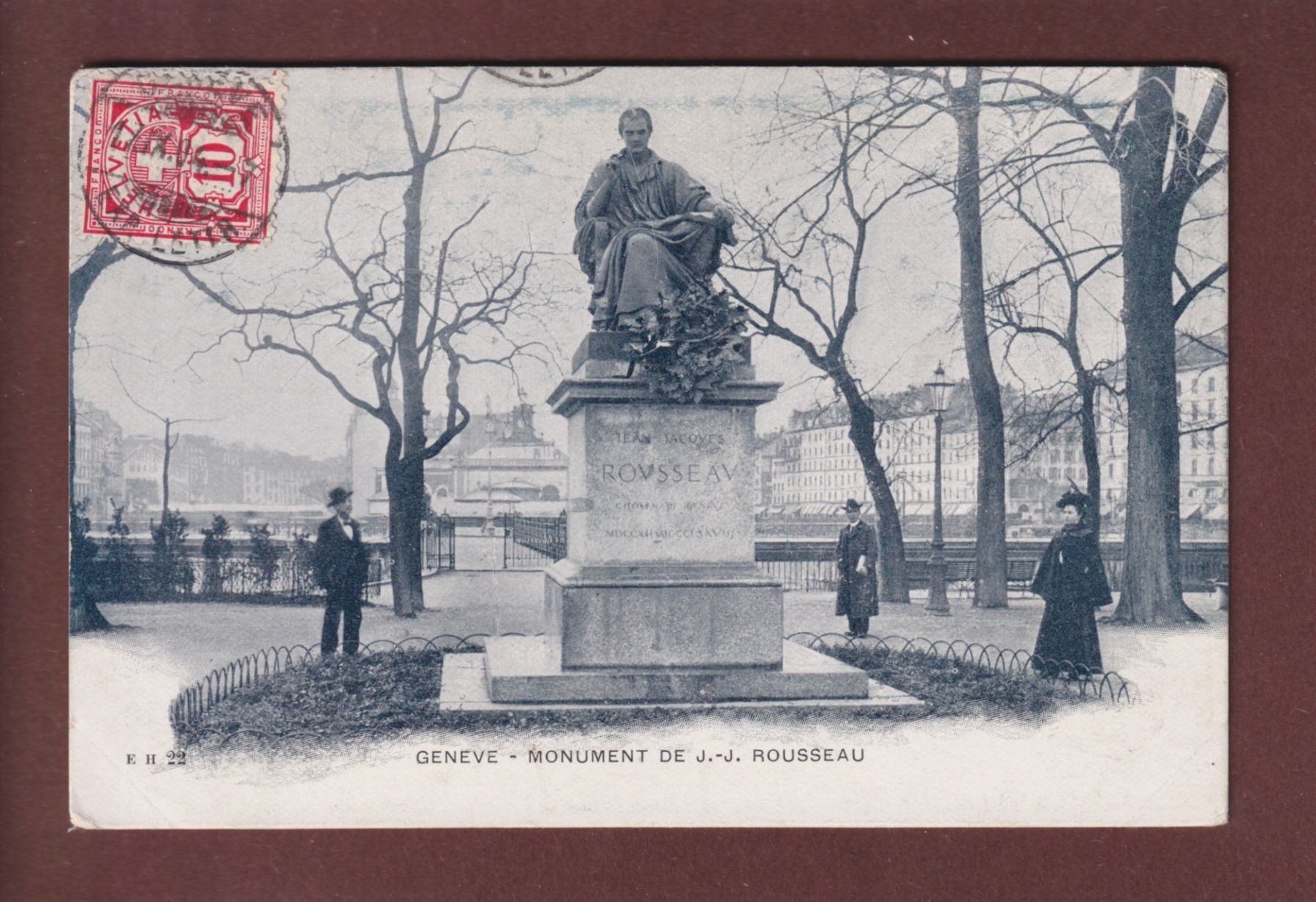 Cartoline postali: GENEVE - Monument Rousseau - 1904 – Usato da Pully venduto da nicecards