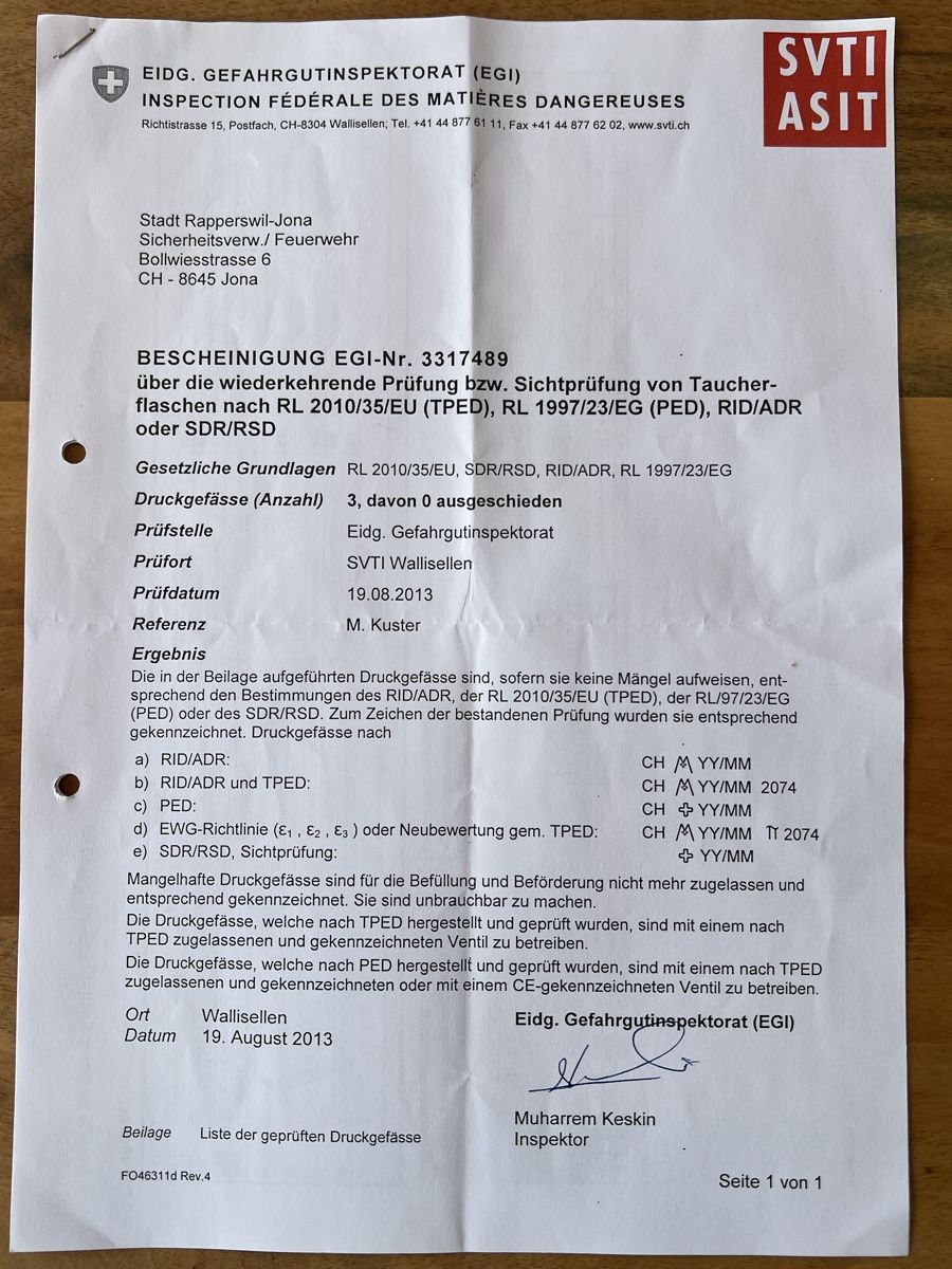 Tauchflaschen: Tauchflasche 15 Liter Stahl mit Doppelventil – Gebraucht aus Eschenbach SG von gamper02 7
