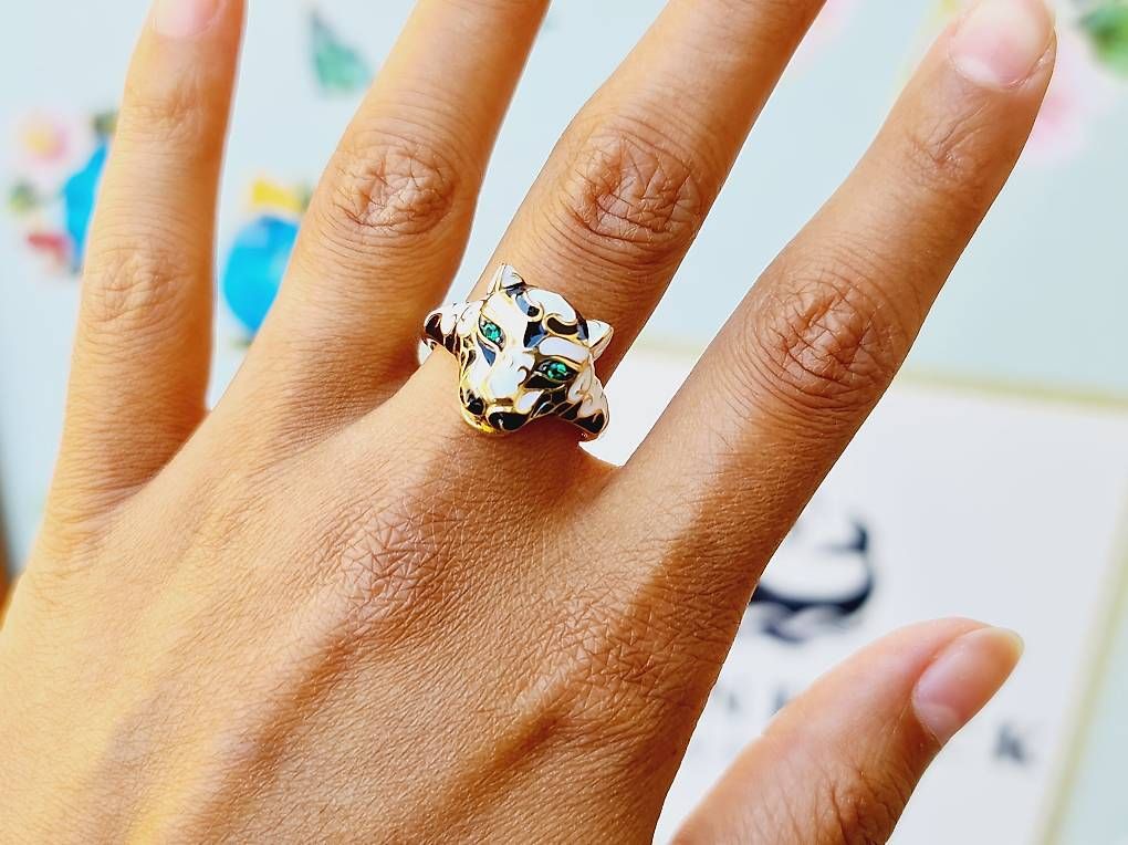 Ringe: Emaille Ring Panther Gelbgold Gr. 60 – Neu und originalverpackt aus Stein am Rhein von JuwelierSteinbock.CH