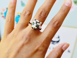 Emaille Ring Panther Gelbgold Gr. 60