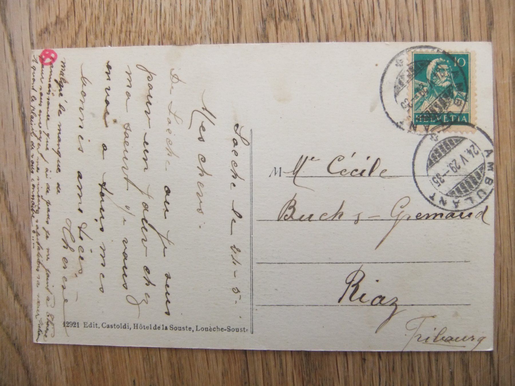 Cartoline postali: la Souste Susten 24.5.1929 – Usato da St. Niklaus VS venduto da wunschlos54 1