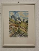Aquarell, Föhn über den Wendenstöcken, gerahmt, vintage Stil