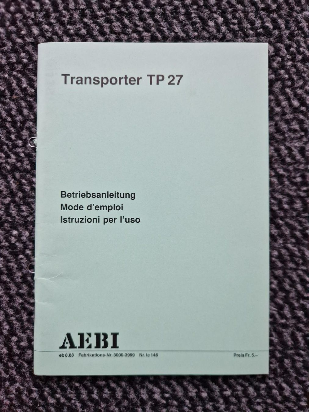 Aebi Tracteurs: Original Anleitung Aebi Transporter TP27 – D'occasion à Dürnten par Bachtel84
