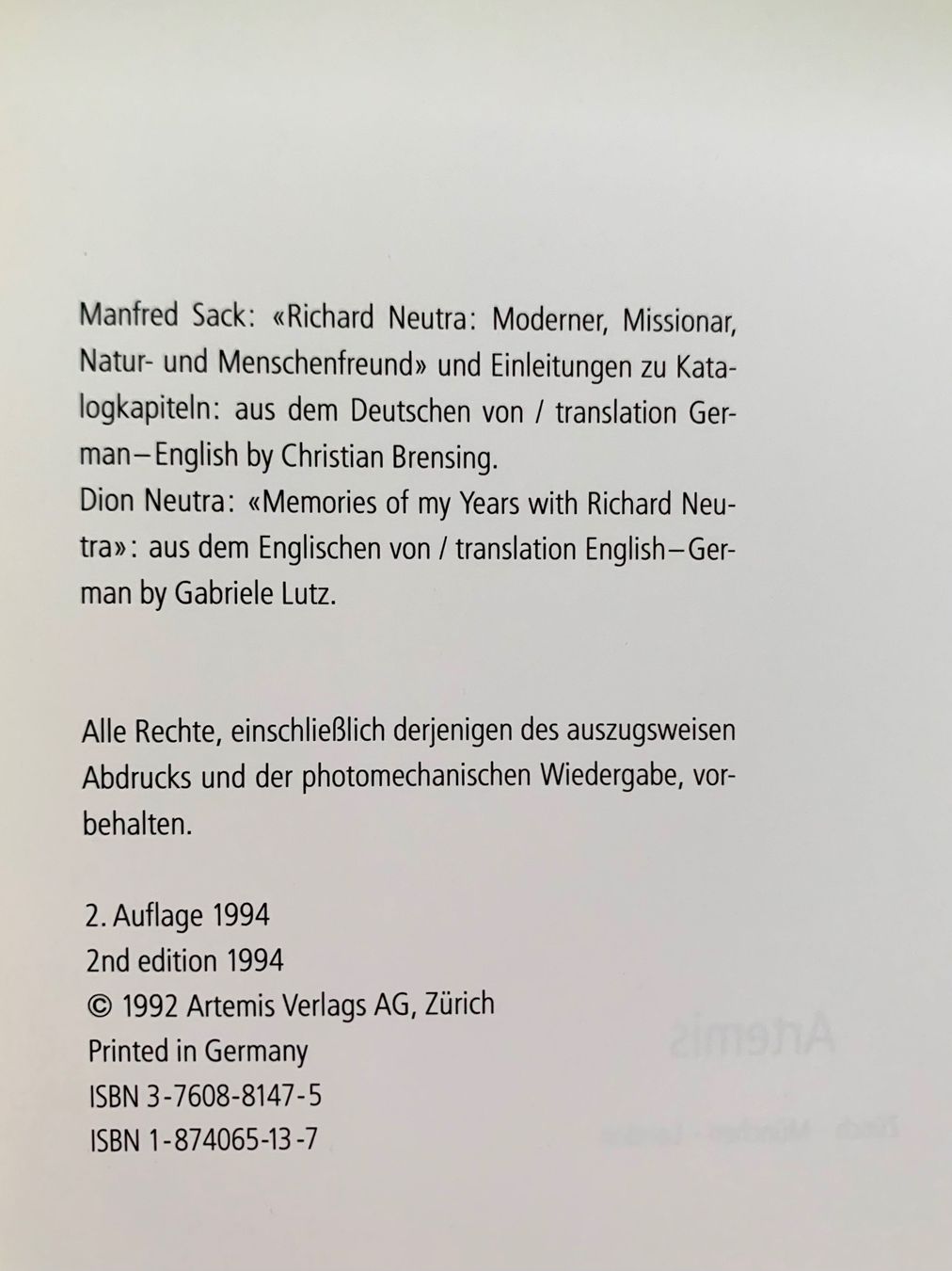 Bücher: Richard Neutra Architektur Buch Manfred Sack – Gebraucht aus Winterthur von Jade69 1