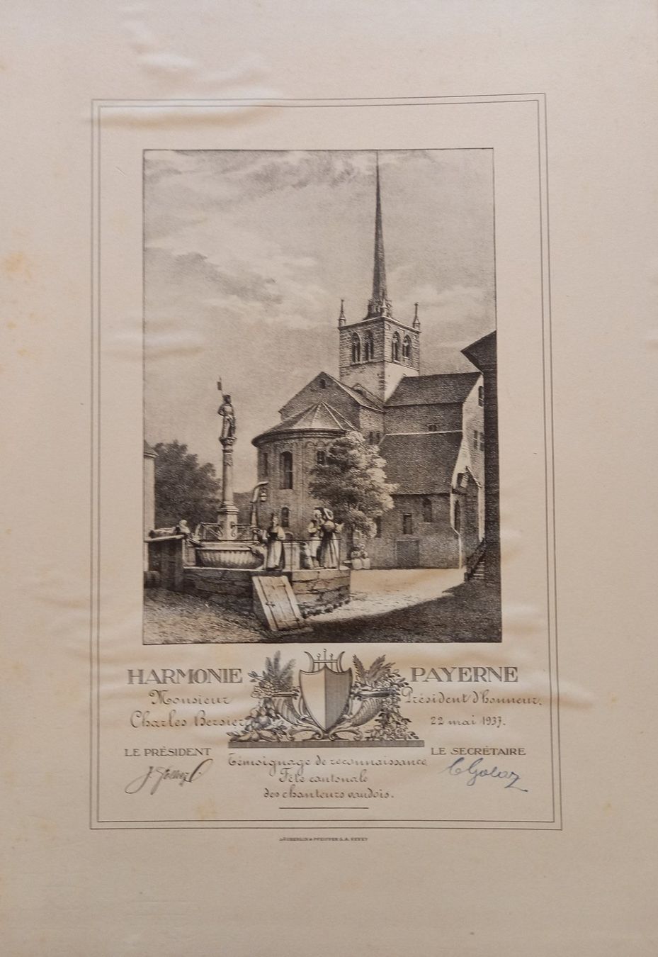Grafica & Litografie: litho abbatiale de Payerne, Harmonie de Payerne 1937 – Usato da Lausanne venduto da leneko