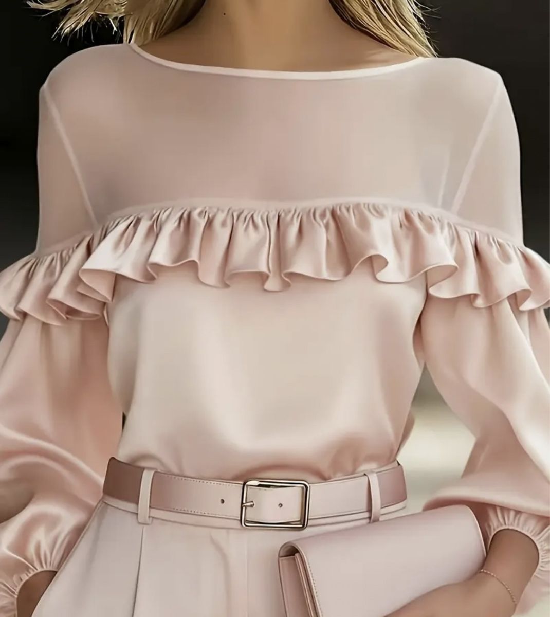 Camicette: Camicia rosa cipria con volant e maniche sbuffo, tg. S – Nuovo e nell'imballaggio originale da Gordevio venduto da LanaZimm 2