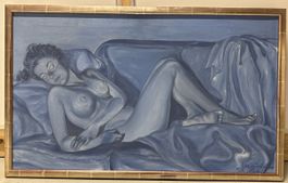 🔥Vintage Erotic Nude Painting Woman on Couch Signed Art