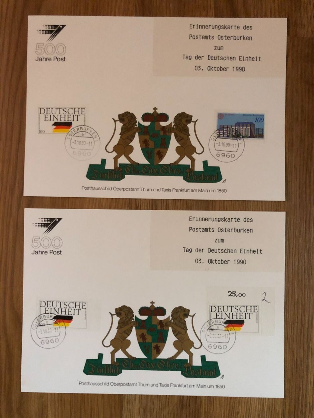 Alle Briefmarken: 2 Erinnerungskarten "Tag der Deutschen Einheit" 90 – Neu (gemäss Beschreibung) aus Landquart von interesse63