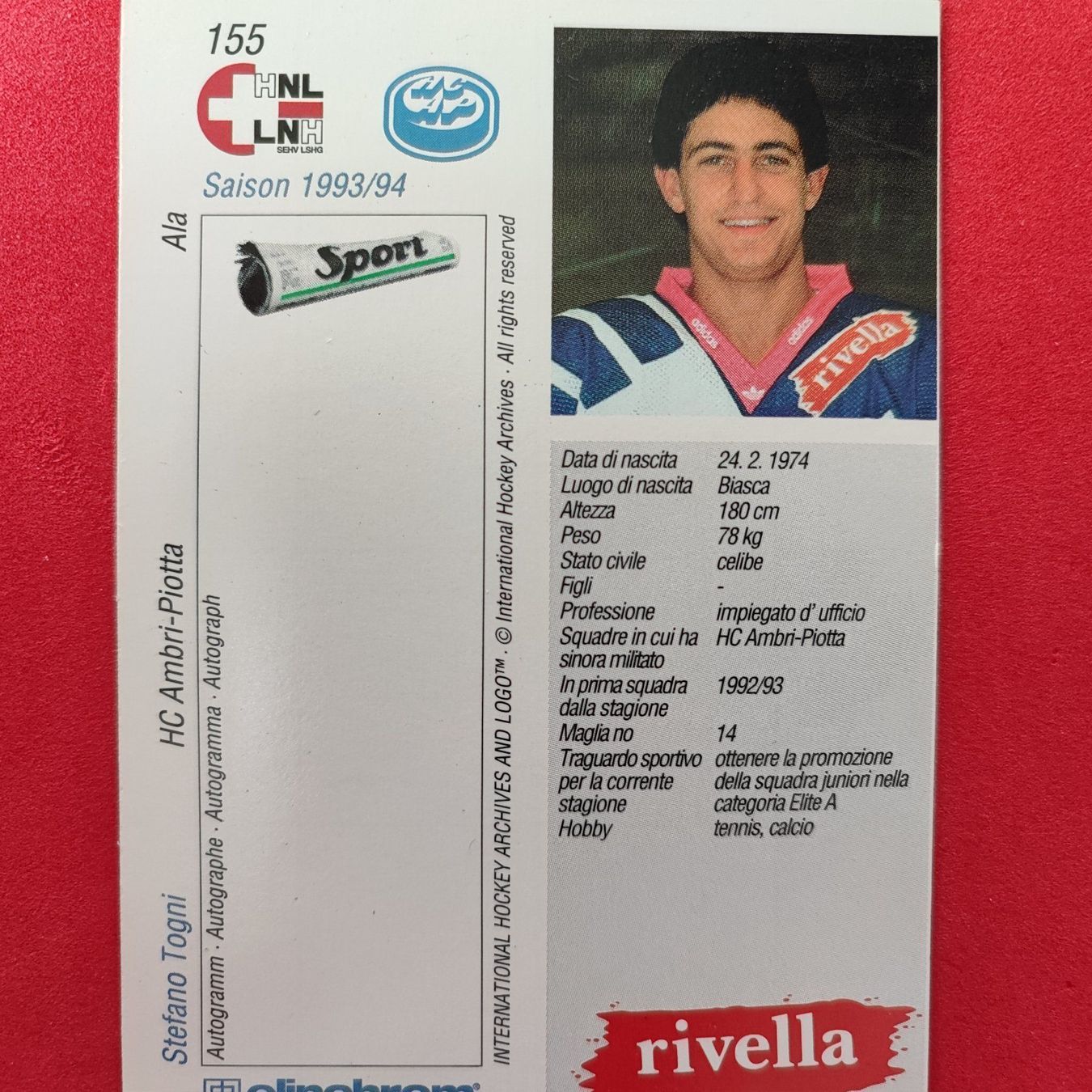 Carte collezionabili: Stafano Togni - HC AMBRI - 1993/94 – Usato da Dübendorf venduto da kb86_MOVIE 1