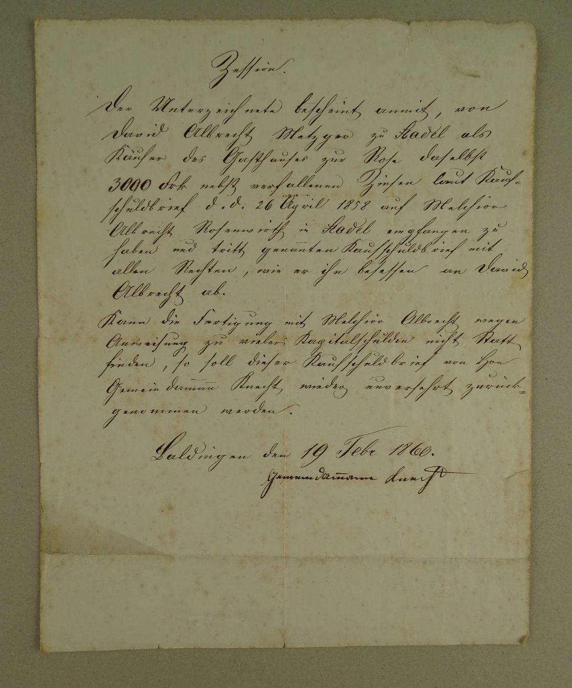 Documenti: STADEL BALDINGEN, DOKUMENT 1860 – Usato da Grüningen venduto da Kartensammler