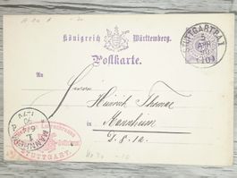 TR13 Carte Postale + Timbre Allemagne / Württemberg 1890