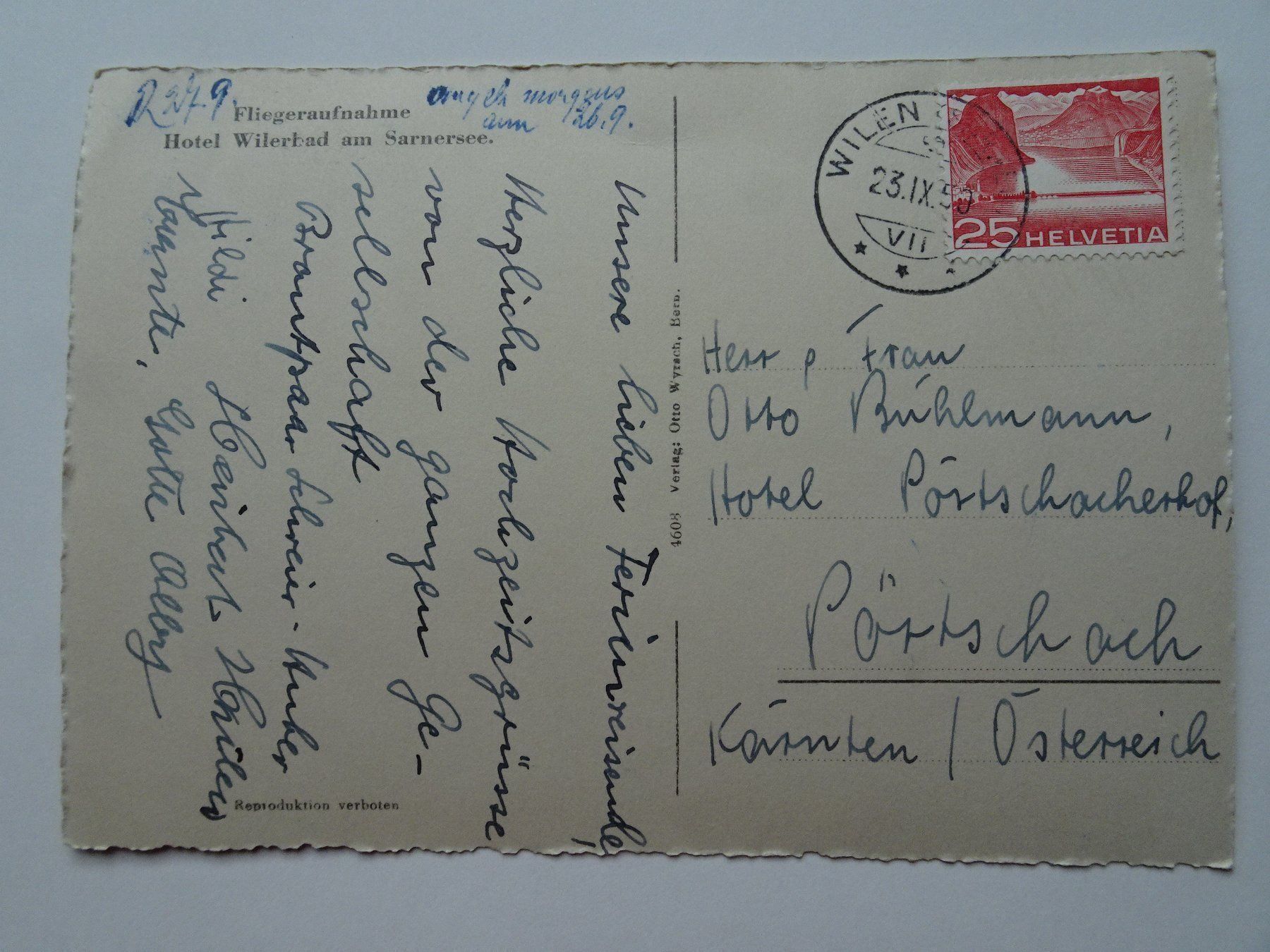 Cartes postales: Hotel Wilerbad am Sarnersee 1950 – D'occasion à Aadorf par Chnorli-Furz 1