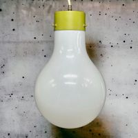 Suspension ampoule vintage métal émaillé et opaline 1950/60