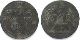 ROSTOCK 3 Pfennig 1824 AS Kupfer
