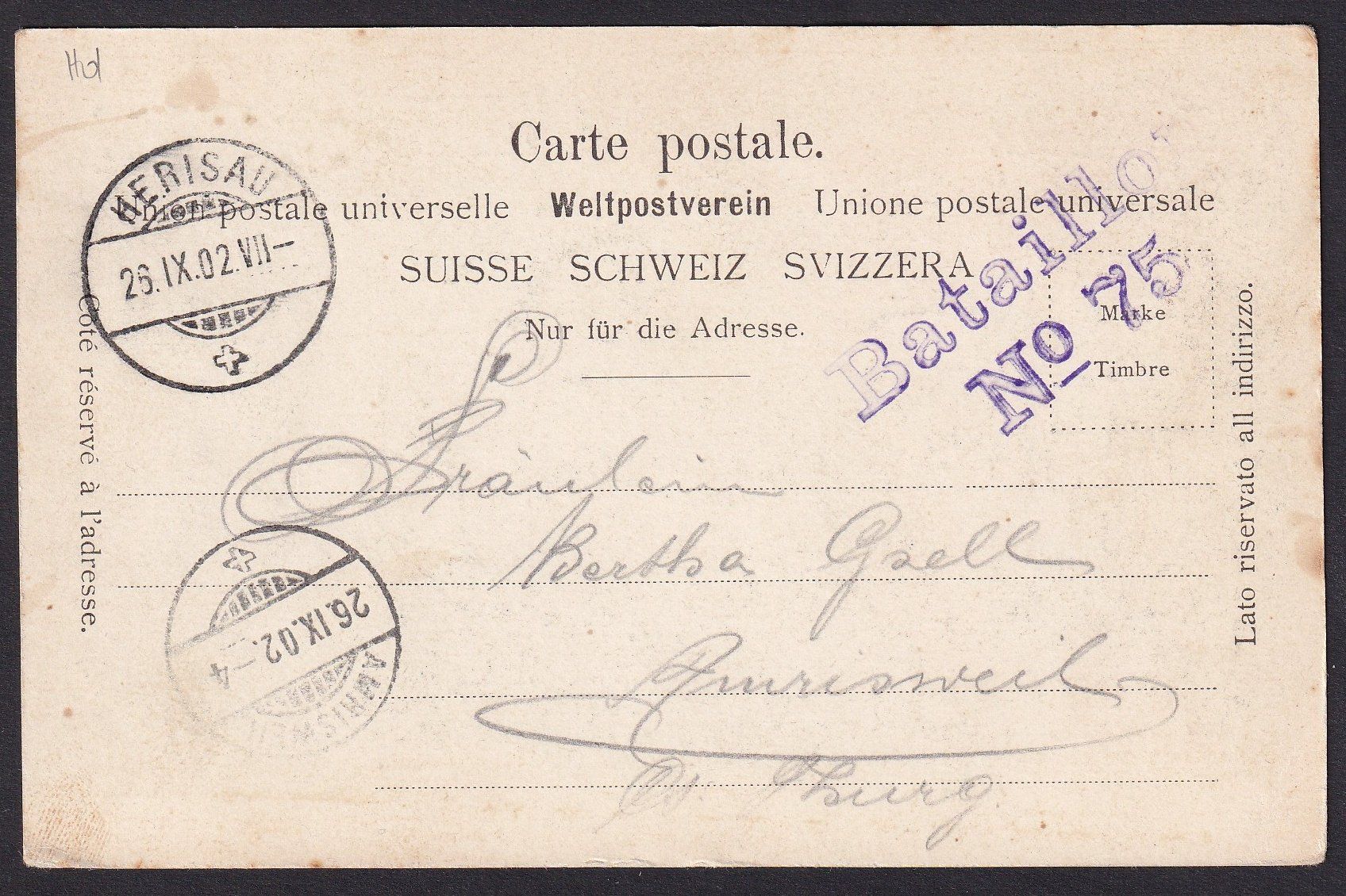 Ansichtskarten: Herisau Teilansicht Feldpoststempel Bataillon n. 75 – Gebraucht aus Olten von clotaldi 1