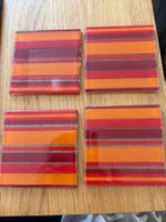 Vintage - 4 bunte Untersetzer aus Glas - 10 x 10 cm gross