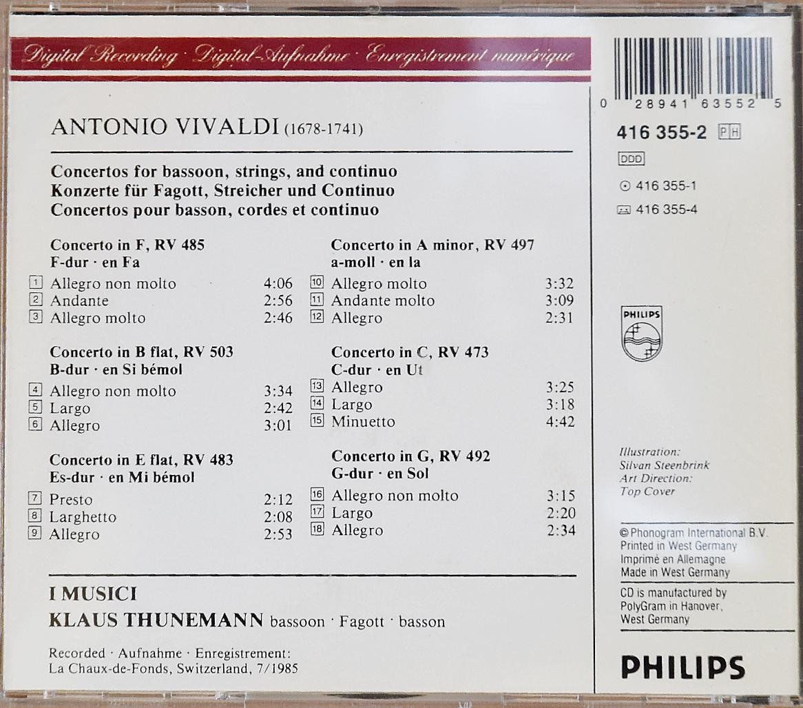 ANTONIO VIVALDI Konzerte für Fagott, Streicher und Continuo (Gebraucht ...