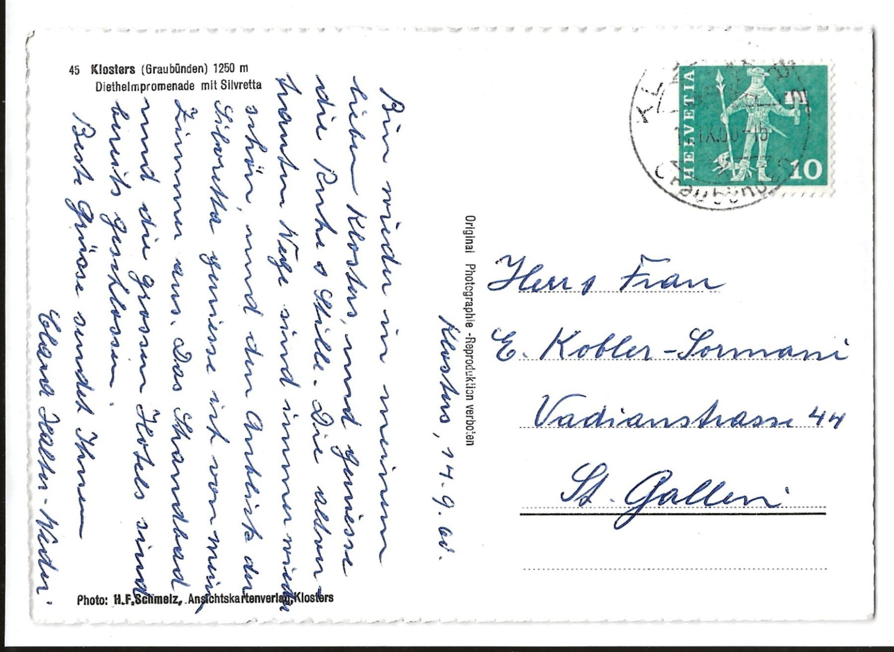 Cartoline postali: AK 1960 Klosters Graubünden mit Silvretta – Usato da Greifensee venduto da 315WDO 1