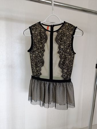 Sommerliches Spitzen-Top, Gr.  XS, Schwarz/Beige, Neuwertig