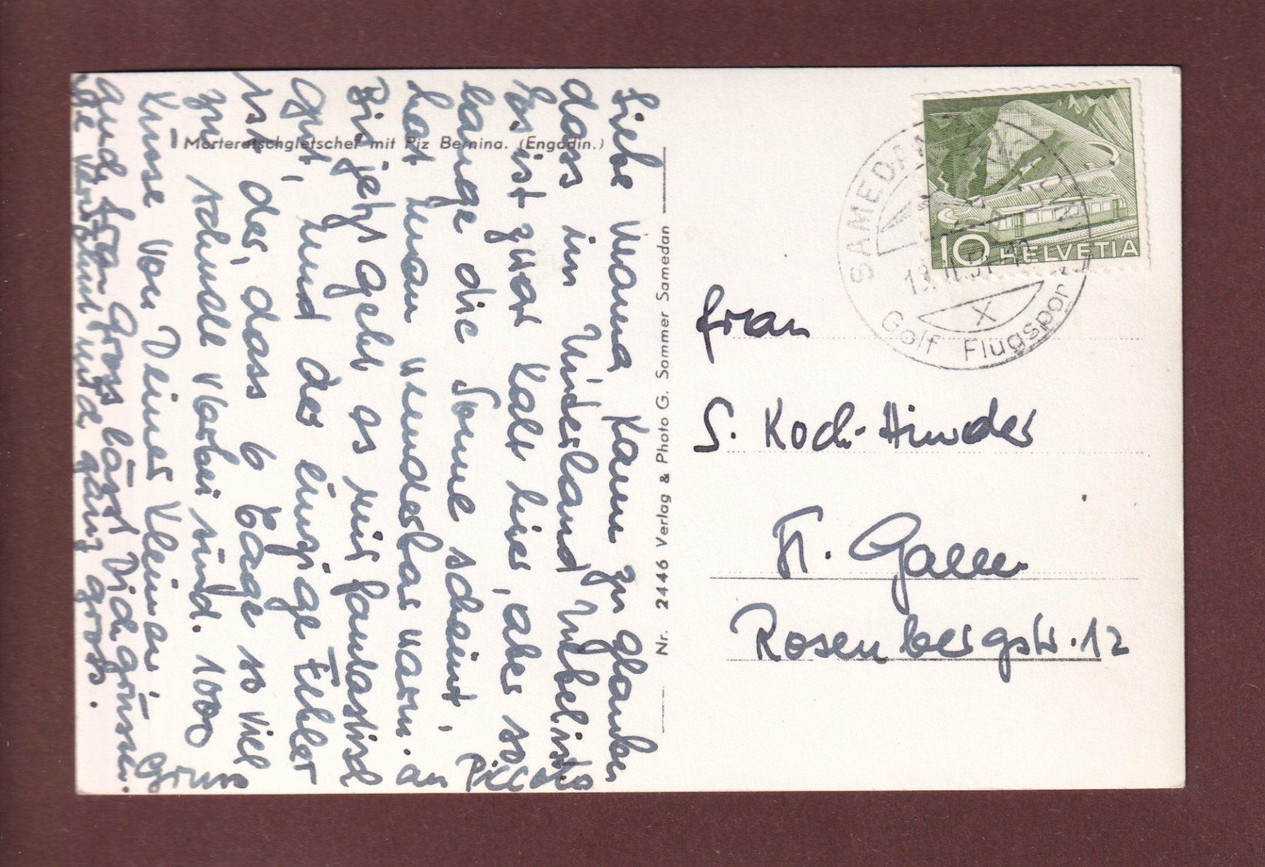 Cartoline postali: MORTERATSCHGLETSCHER - 1954 – Usato da Pully venduto da nicecards 1