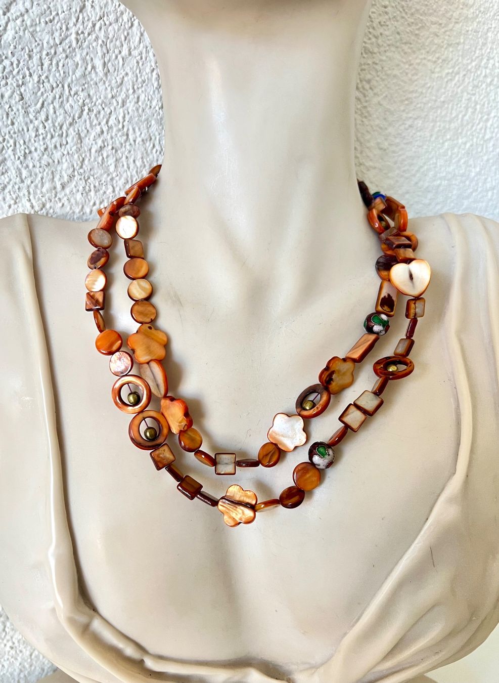 Ketten: Boho Longkette Perlmutt mit Herzen & Cloisonné - Unikat – Gebraucht aus Ruswil von artbyhand 6