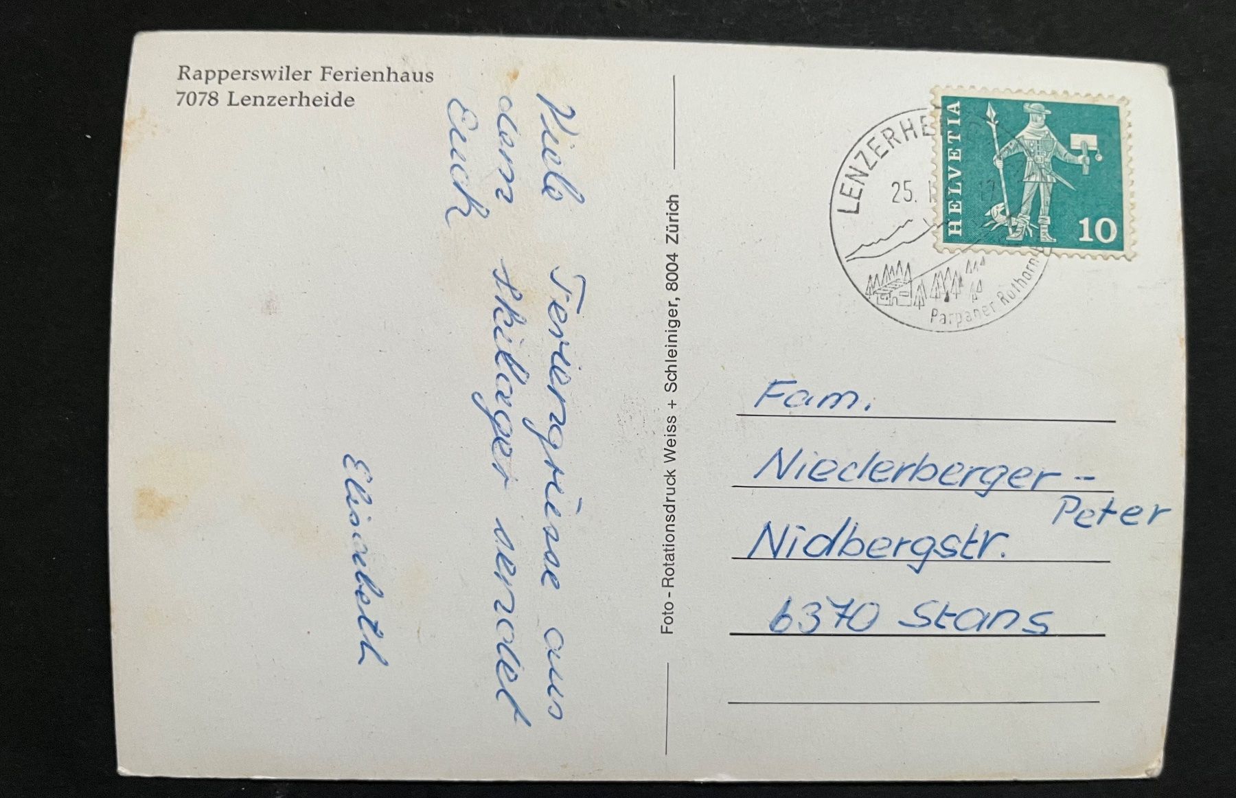 Cartoline postali: Lenzerheide Rapperswiler Ferienhaus, ca. 1960 – Usato da Ostermundigen venduto da DaxKarten-75 1