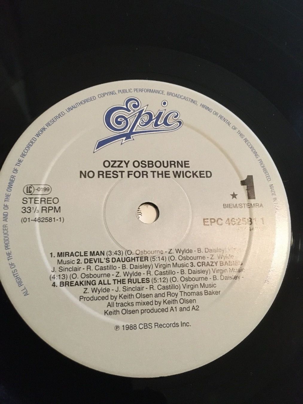 Dischi in vinile: Ozzy Osbourne    1988  Top Zustand – Usato da Faulensee venduto da Mizuno06 2