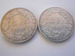 2 Fr. silber   uralt  1860 + 1901