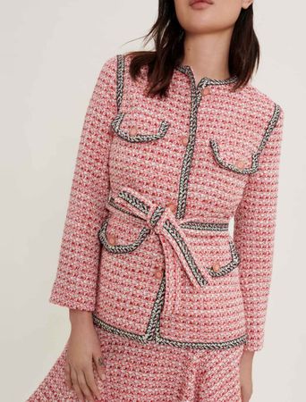 Maje Paris Tweed Set (Jacke + Rock) rosa/rot – Gr. 38