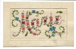Seidenkarte - gestickt - Marie - Blumen-Girlande