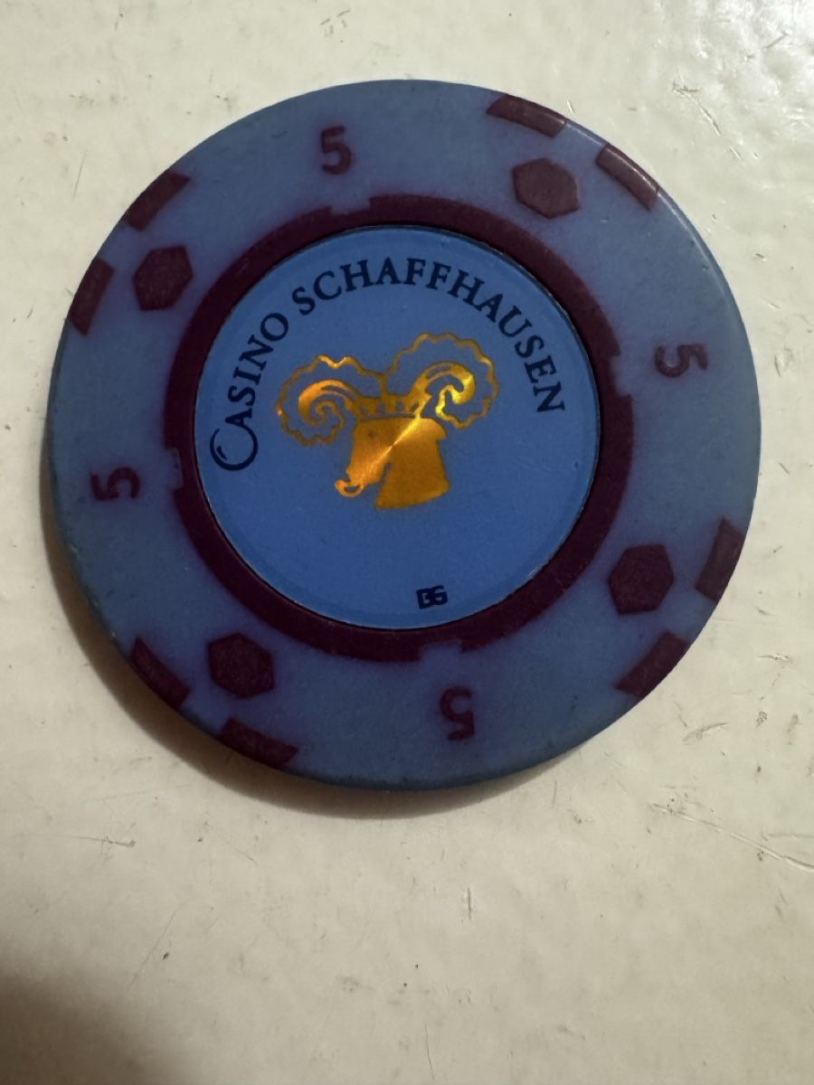 Plaketten & Abzeichen: Casino Schaffhausen Chip 5 Value Blue – Gebraucht aus Gerlafingen von naj_vj8s