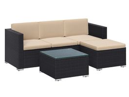 Gartenmöbel Set Polyrattan Sofa Tisch Schwarz Taupe LAMIS