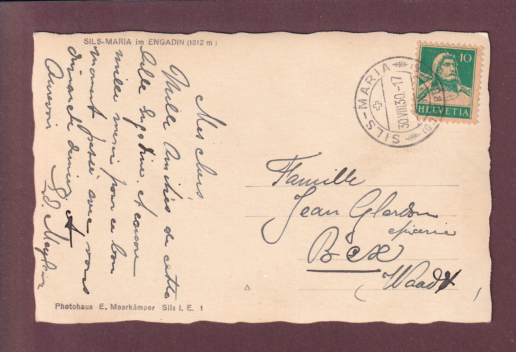 Ansichtskarten: SILS-MARIA - 1930 – Gebraucht aus Pully von nicecards 1