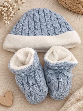 Set Mütze und Pantoffeln Baby Junge 6-12 Monate