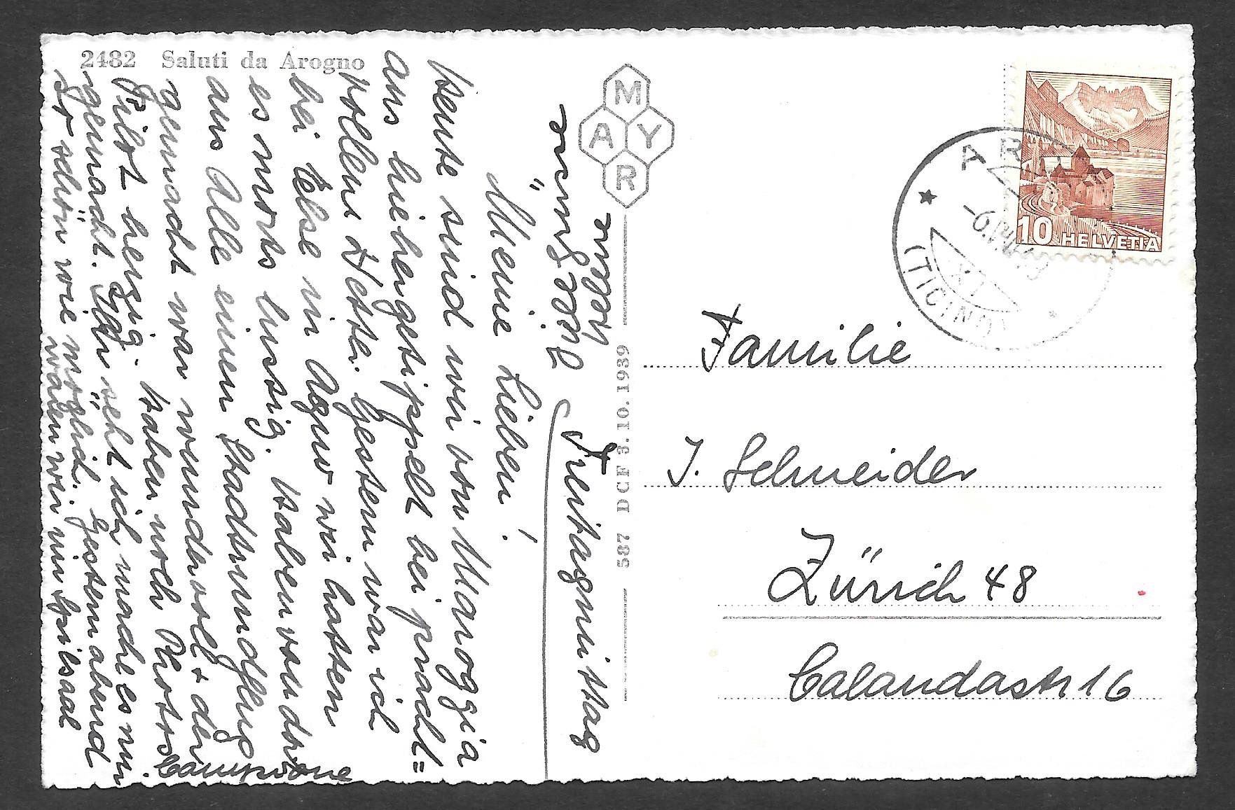 Cartoline postali: Arogno vista generale – Usato da Olten venduto da clotaldi 1