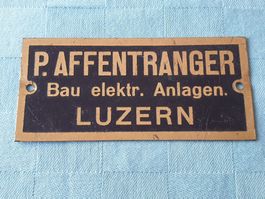 Blech Schild AFFENTRANGER Bau elektr. Anlagen LUZERN