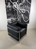 Designer Sessel LC2 Stil- Echtleder Schwarz