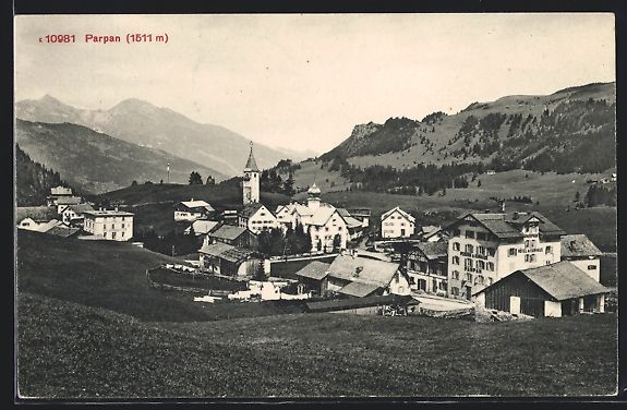 Cartoline postali: AK Parpan, Ortsansicht mit Kirche – Usato da Berlin venduto da bartko-reher