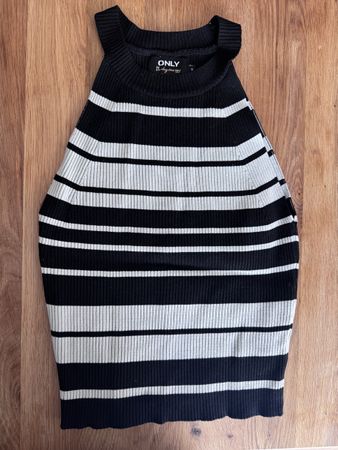 ONLY Halterneck Strick-Top Schwarz-Weiss Gr. S