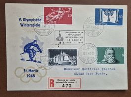 Brief 5. Olymp. Winterspiele, St. Moritz 1948, Automobilpost