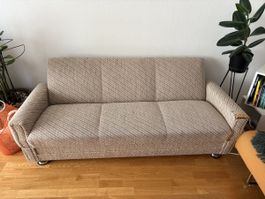 Sofa Bett 3-Plätzer Beige Gestreift