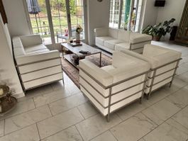 Sofa und Sessel Set Leder weiss Metallgestell