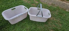 2 Wäsche Korb Hell Grau mit 2 Grau Henkel