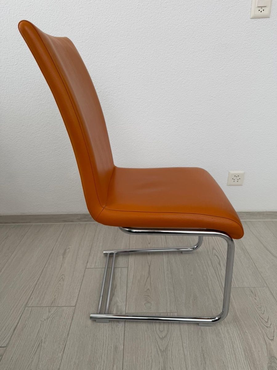 Sedie: Orange Leder Esszimmerstuhl Chrom Freischwinger – Usato da Zürich venduto da Nopipo 1