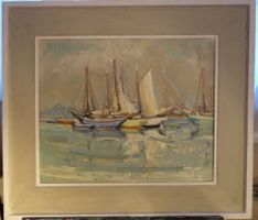 Conrad Senn – Segelboote im Hafen, Öl auf Holz