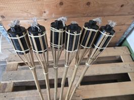 6 Gartenfackeln aus Bambus – zum Befüllen