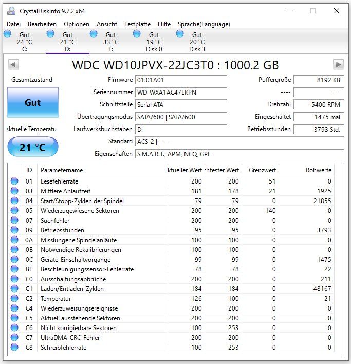 Western Digital Dischi rigidi: WD Blue 2.5'' 1.0 TB SATA Festplatte – Usato da Meilen venduto da speedliq 2